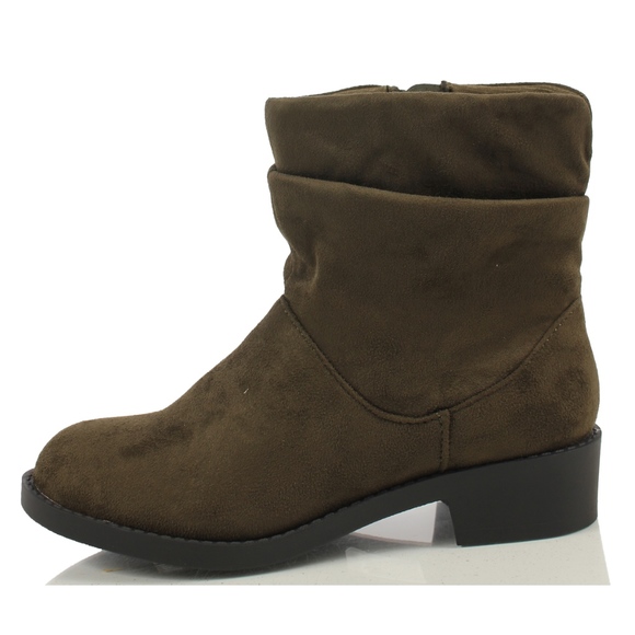 Girls Khaki Slouchy Mid Calf Riding Low Heel Boot - Picture 3 of 6